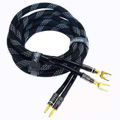 Arklove 1pcs 3ft 12AWG Premium Heavy Duty Braided Wire Dual Banana to Y-Type Gold Plated Plug Speaker Cable OFC Oxygen-Free Copper