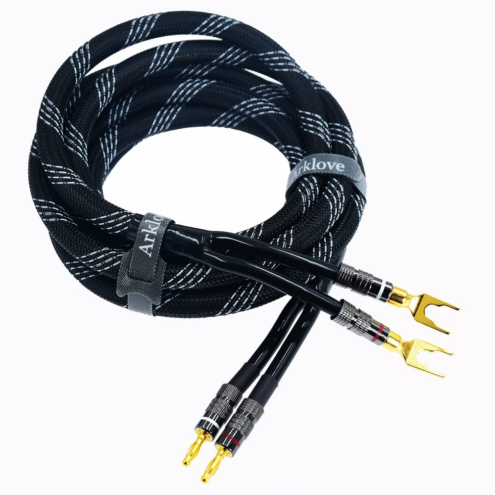 Arklove 1pcs 3ft 12AWG Premium Heavy Duty Braided Wire Dual Banana to Y-Type Gold Plated Plug Speaker Cable OFC Oxygen-Free Copper