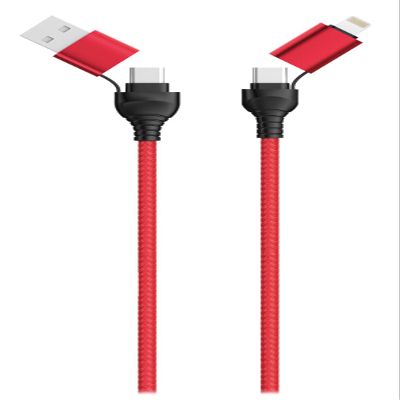 2GO 4-in-1 USB/Type C Data Cable 120 cm Red