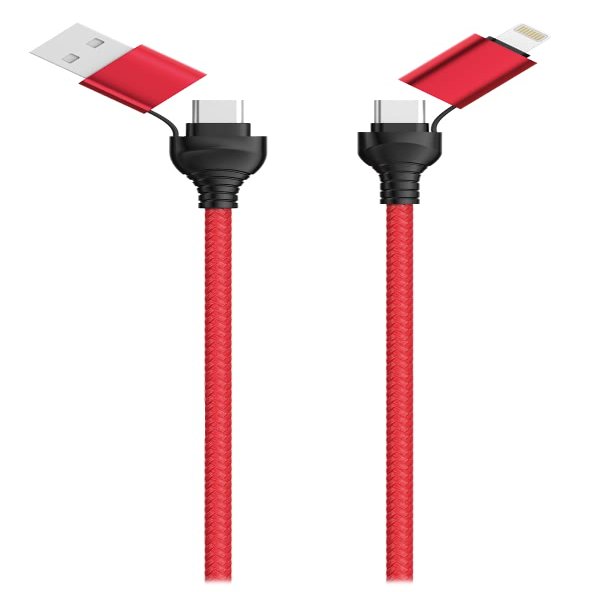 2GO 4-in-1 USB/Type C Data Cable 120 cm Red