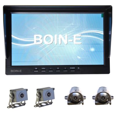 BOIN-E 10 inch 1080P Wired Backup Camera System IPS Monitor 2X NO LEDs 2X Side View Cameras Split Screen 4CH DVR On/Off Parking Lines for Box Truck/Semi-Trailer/RV/Camper