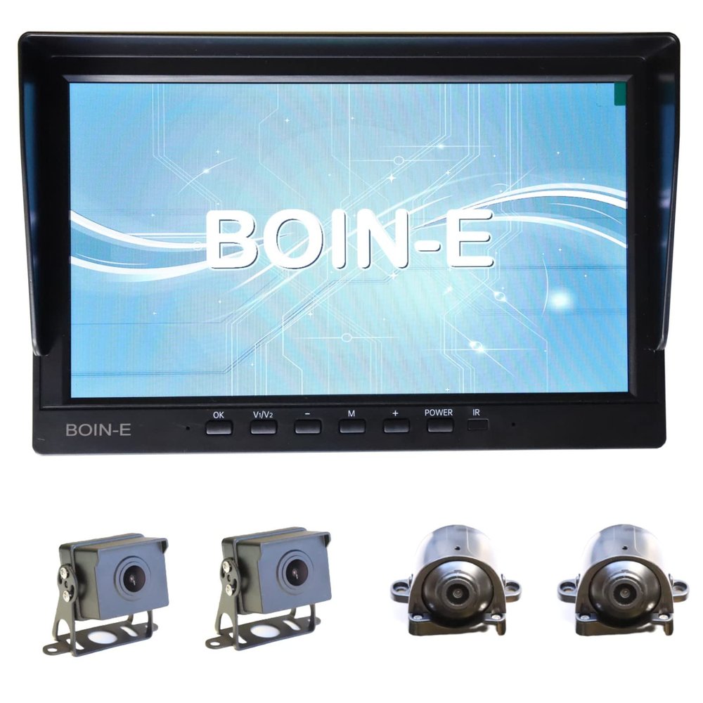 BOIN-E 10 inch 1080P Wired Backup Camera System IPS Monitor 2X NO LEDs 2X Side View Cameras Split Screen 4CH DVR On/Off Parking Lines for Box Truck/Semi-Trailer/RV/Camper