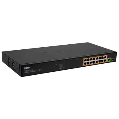 BV-Tech 16 Ports PoE+ Switch (16 Gigabit Ethernet Ports | 1 Ethernet +1 SFP Uplink) -230W - Fanless Desktop Design, Sturdy Metal Housing - 802.3af/at