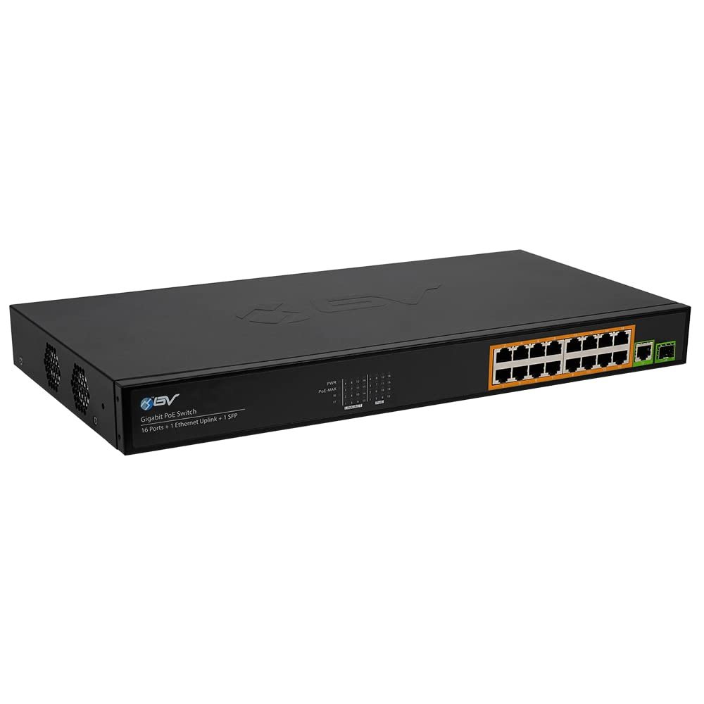 BV-Tech 16 Ports PoE+ Switch (16 Gigabit Ethernet Ports | 1 Ethernet +1 SFP Uplink) -230W - Fanless Desktop Design, Sturdy Metal Housing - 802.3af/at