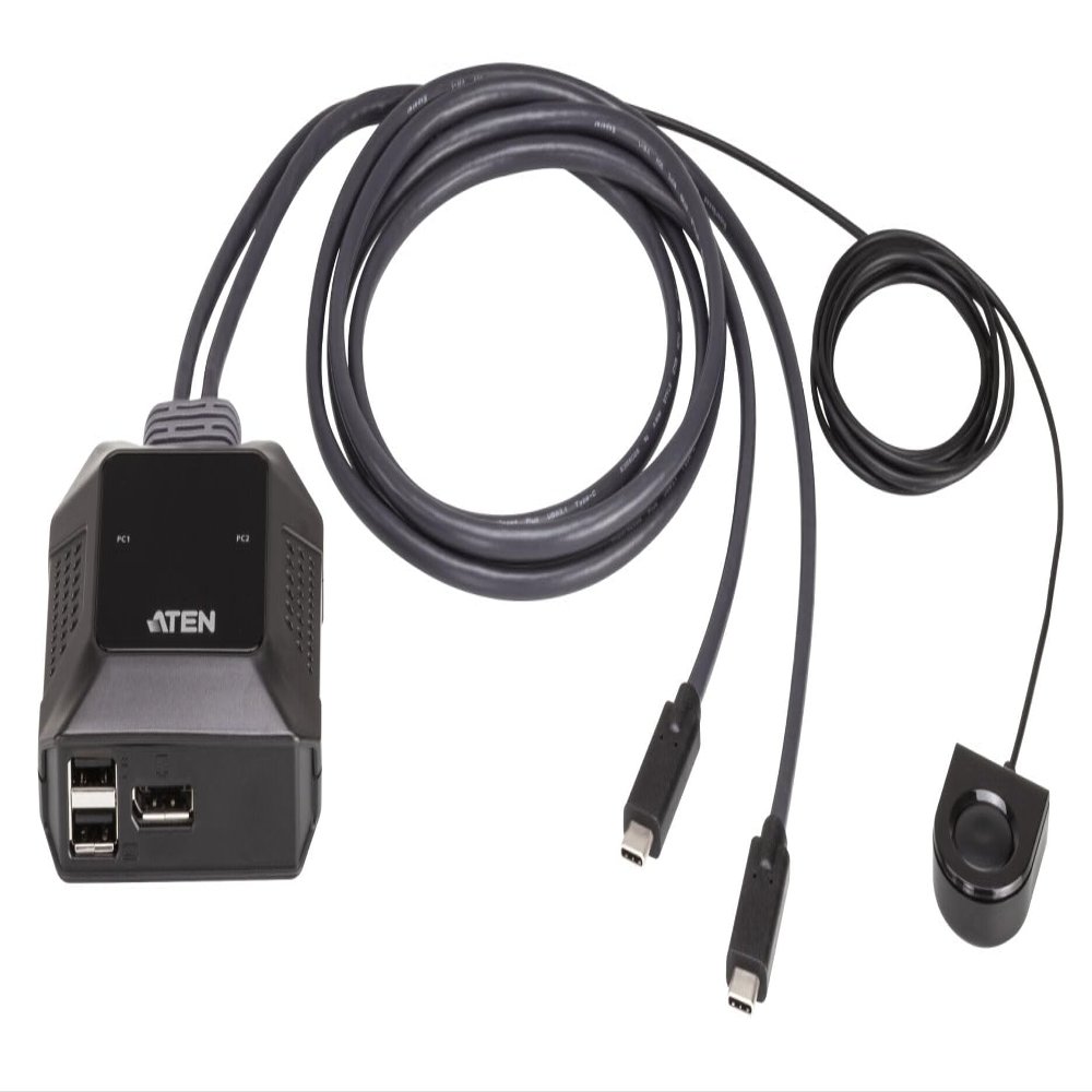 ATEN US3312 2-Port 4K DisplayPort USB-C Cable KVM Switch with Remote Port Selector