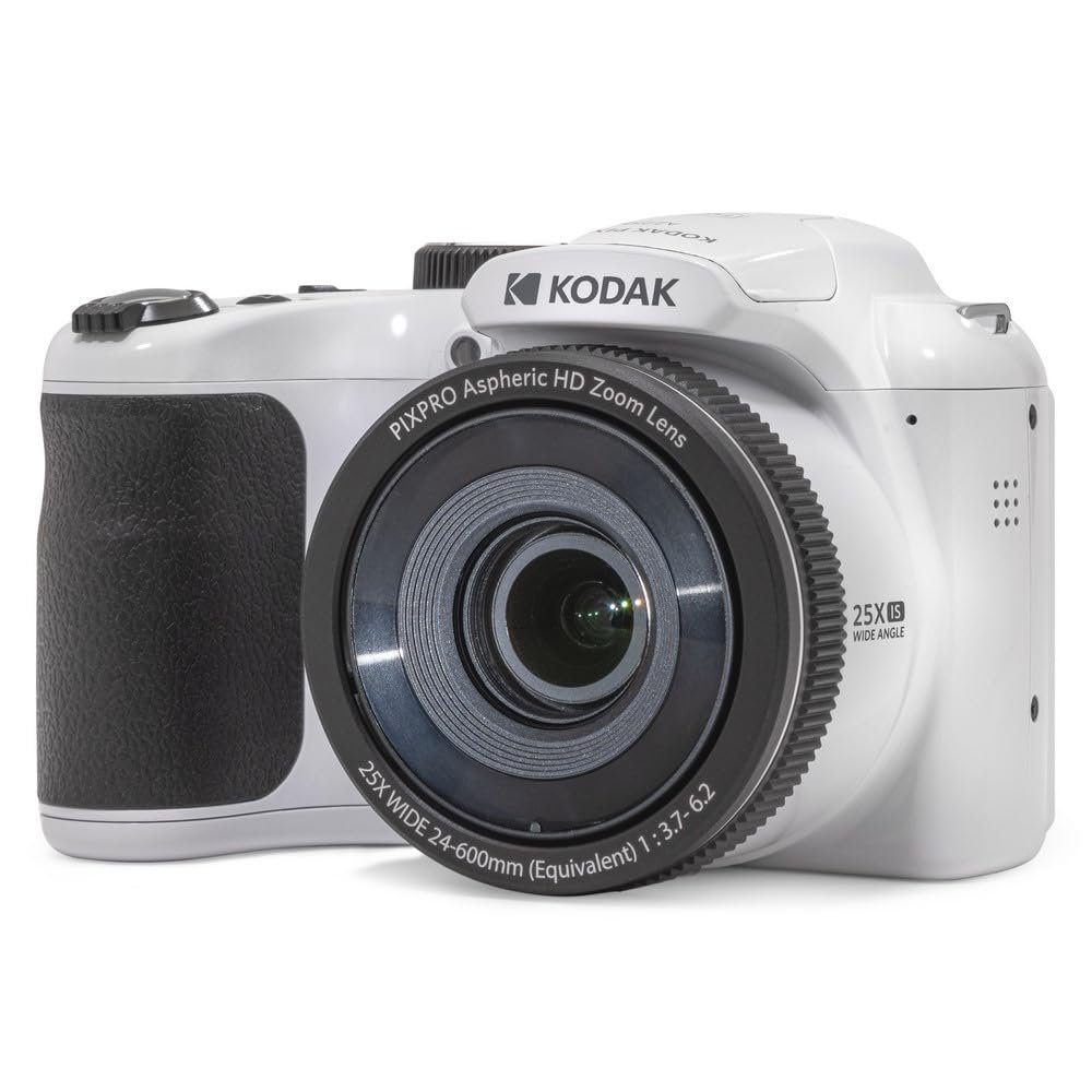 Kodak PIXPRO AZ255-WH 16MP Digital Camera 25X Optical Zoom 24mm Wide Angle Lens Optical Image Stabilization 1080P Full HD Video 3" LCD Vlogging Camera (White)