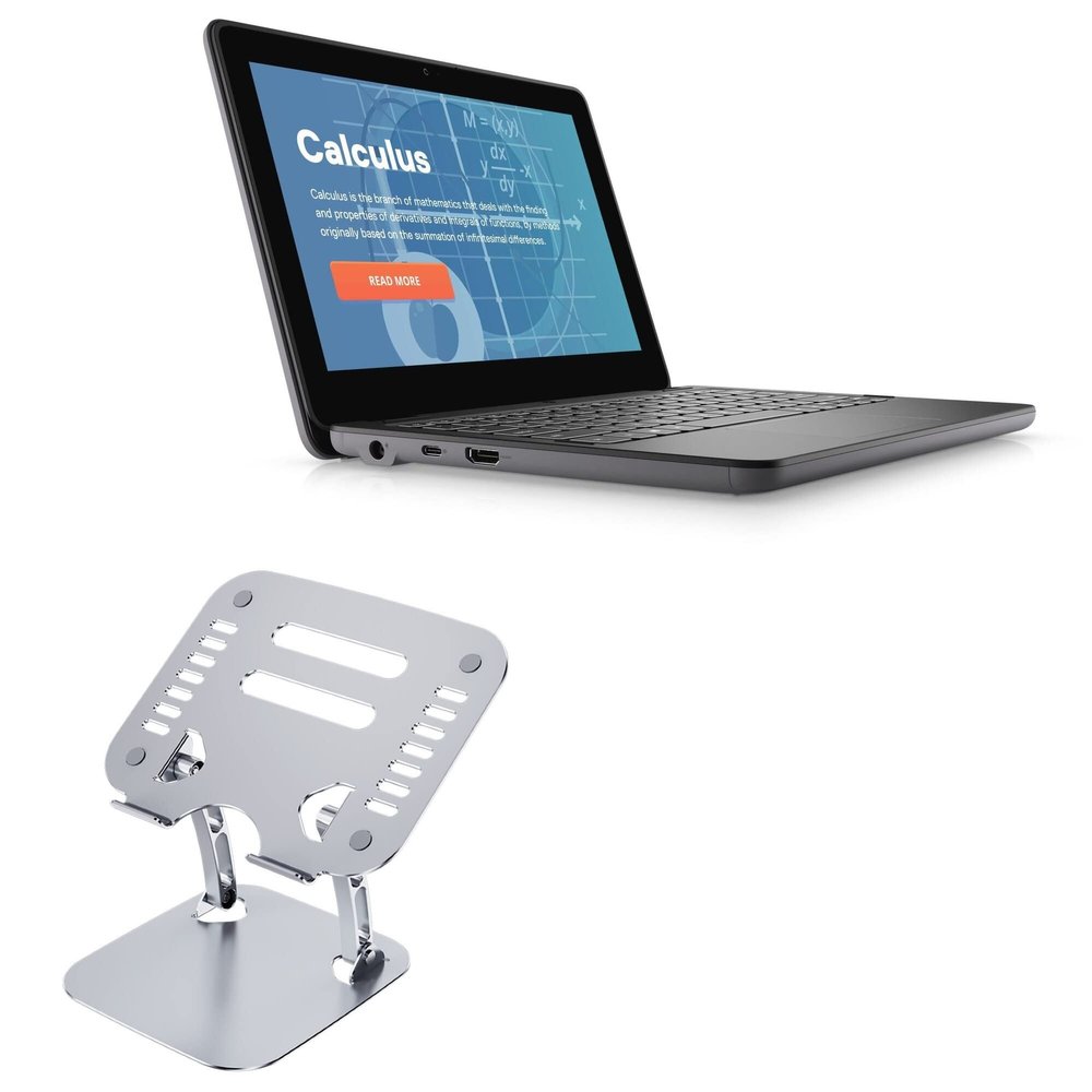 BoxWave Stand and Mount Compatible with Dell Latitude 3120 - Executive VersaView Laptop Stand, Ergonomic Adjustable Viewing Angle Metallic Riser - Metallic Silver