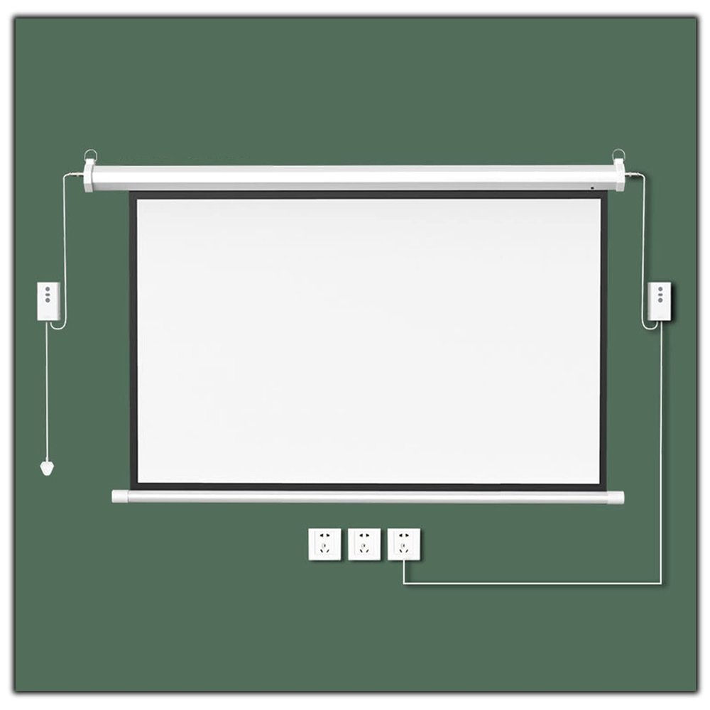 60" Electric Motorised Projector Screen Support 4:3 FHD Movie Projection Screen with Remote Control, for Wall or Ceiling
