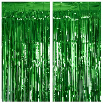 2 Pack Green Tinsel Curtain Party Backdrop, 3.2Ft x 8.2Ft Metallic Tinsel Foil Fringe Curtains Photo Booth Props Background for Christmas St Patricks Day Safari Tropical Bachelorette Decorations