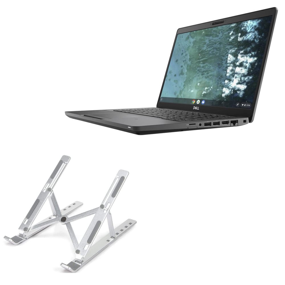 BoxWave Stand and Mount Compatible with Dell Latitude 14 Chromebook (5400) - Compact QuickSwitch Stand, Portable Multi Angle Viewing Foldable Riser - Metallic Silver