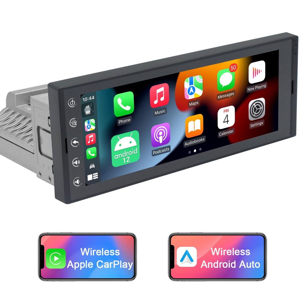 6.9 Inch Single Din Touchscreen Car Stereo with Wireless CarPlay & Wireless Android Auto, Android 10 Single Din Radio Multimedia System, GPS, Bluetooth, WiFi, FM, SWC, USB