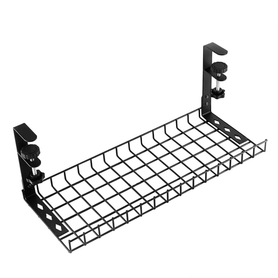 4 Pcs No Drill to Desk Cable Management Tray, Cable Racks Under Desk Cable Organizer, for Managing Cables and Power Strips (Black, 48cm)