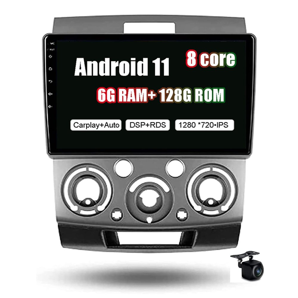 2 din Car Stereo Multimedia Bluetooth with 9 inch IPS Car Entertainment Radio for Ford Ranger 2006-2011 Suppot DSP 4G WiFi BT FM AM Carplay RDS DSP GPS Navigation GPS System Player