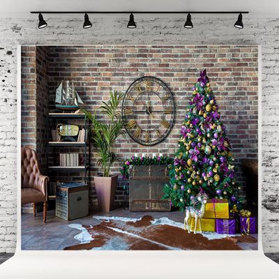 10x6.5ft Colored Christmas Tree Background Brick Wall Background Indoor Christmas Background Family Christmas Party Background Banner
