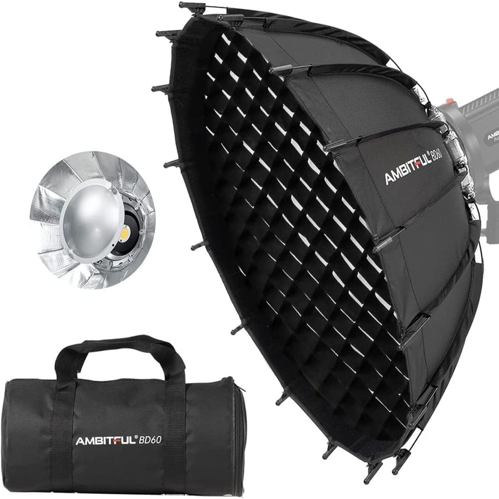 AMBITFUL 23.6''/ 60cm Studio Silver Wide Angle Beauty Dish Honeycomb Grid Bowens Mount for for Photography Studio Flash Head and Monolight
