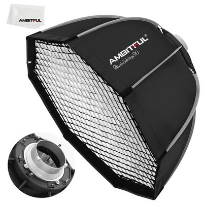 AMBITFUL Bowens Mount Softbox Quick Installation Softbox + Honeycomb Grid for Studio Strobe Outdoor Photography (35.4'' / 90cm Octagon)