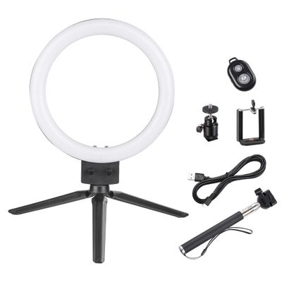 AW 8inch Dimmable LED Ring Light 5500K with Phone Holder & Selfie Stick Tabletop Stand USB for Makeup Portrait Shooting Live Stream