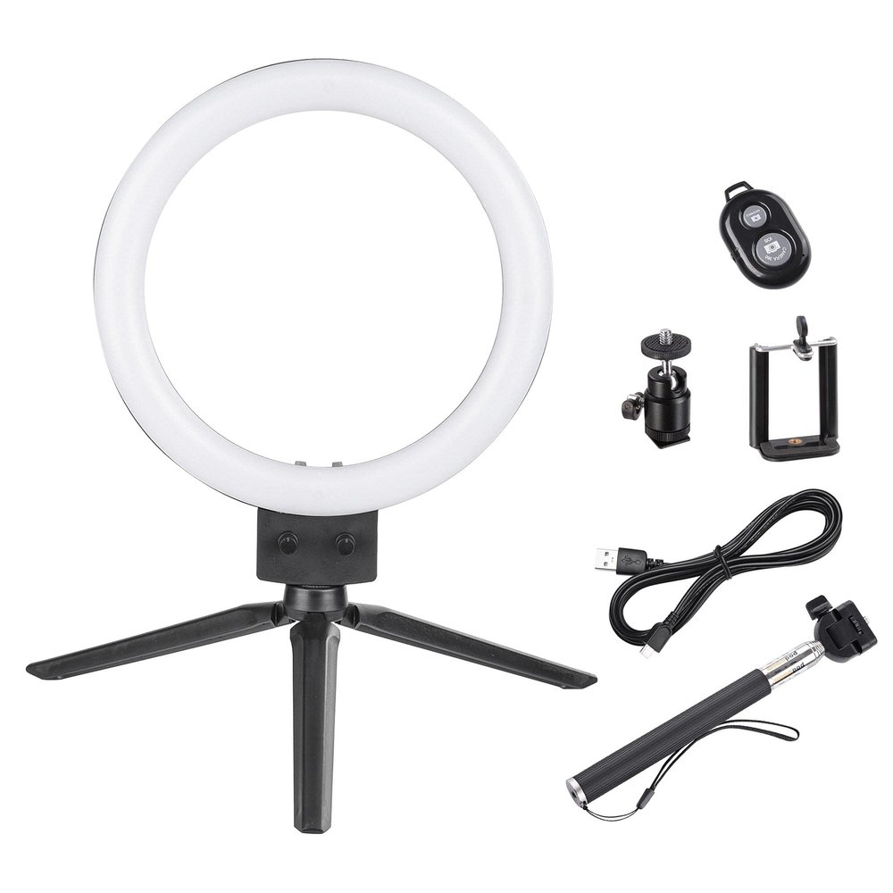 AW 8inch Dimmable LED Ring Light 5500K with Phone Holder & Selfie Stick Tabletop Stand USB for Makeup Portrait Shooting Live Stream