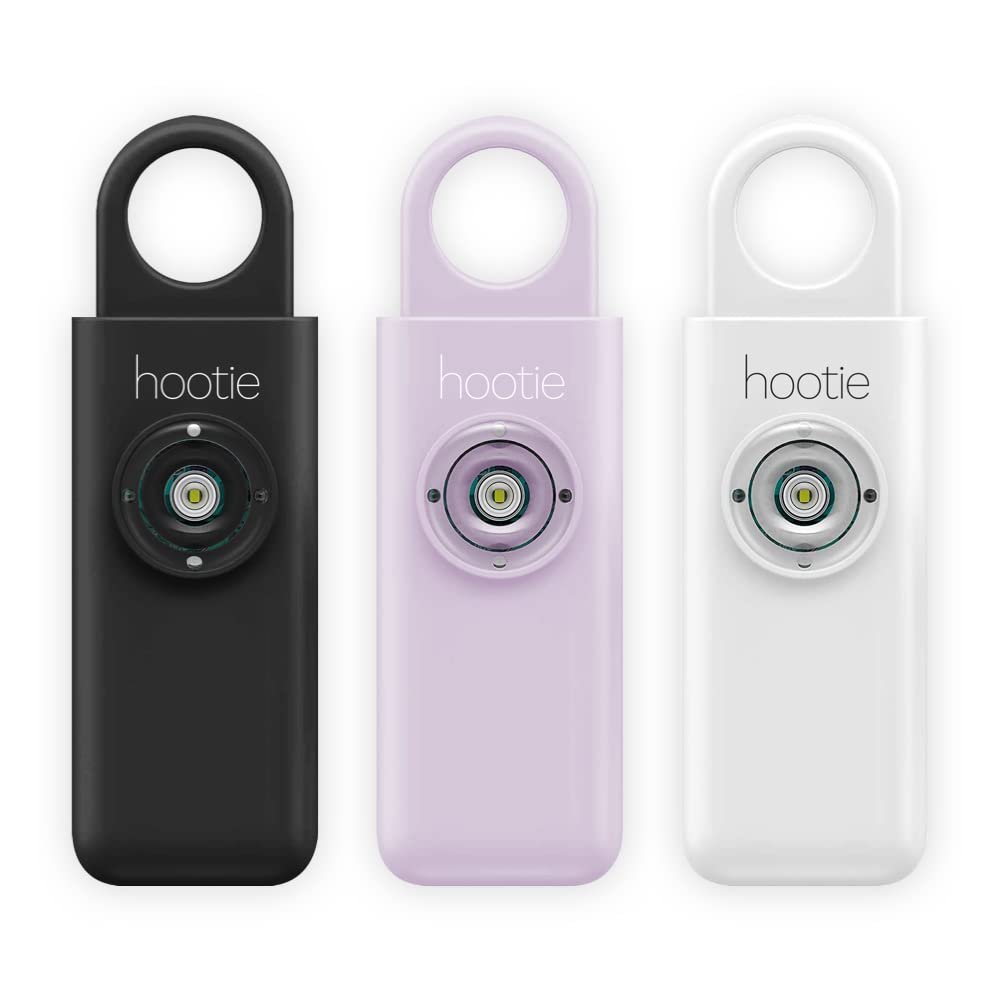 Hootie Personal Keychain Alarm for Women, Men, and Kids Protection - Hand Held Safety Siren, White, Black, and Lavender (3 Pack)