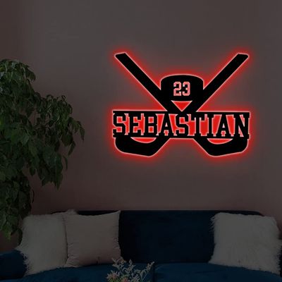 SSRUI Personalized Ice Hockey Player Night Light Optical Illusion Lamp with 16 Colors Remote Control Changing, Mens Ice Hockey Decor Light Birthday Christmas Gifts for Men Women