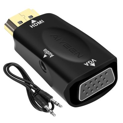 AIYEEN HDMI to VGA Adapter, 1080p HDMI Male to VGA Female Adapter with 3.5mm Audio Jack Cable Compatible with Monitor, Laptop,Computer, Projector, HDTV, Chromebook and More (Black)