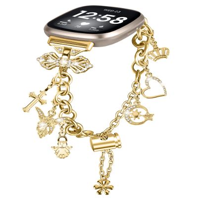 Bling Diamond Wristband Compatible with Fitbit Versa 4/Sense 2 Bracelet for Women,Dressy Metal Wristbands Strap Accessories Bling Rhinestone Watch Band for Fitbit Versa 4 Band (Gold)