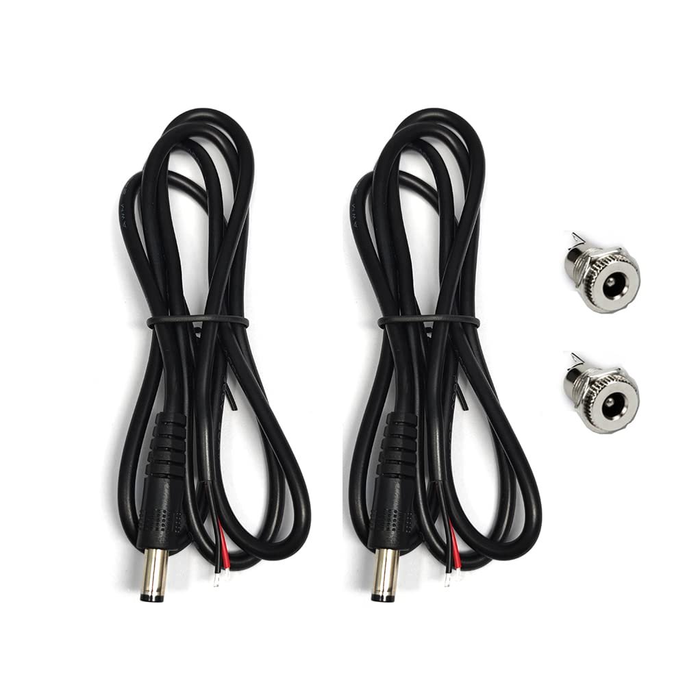 2PCS DC Power Pigtails Cable,3FT DC 5.5mm x 2.5mm Male Plug DC099 Female Socket to Bare Wire Open End Power Wire Supply Repair Cable 20 AWG Maximum Current 5A for CCTV Security Camera Etc
