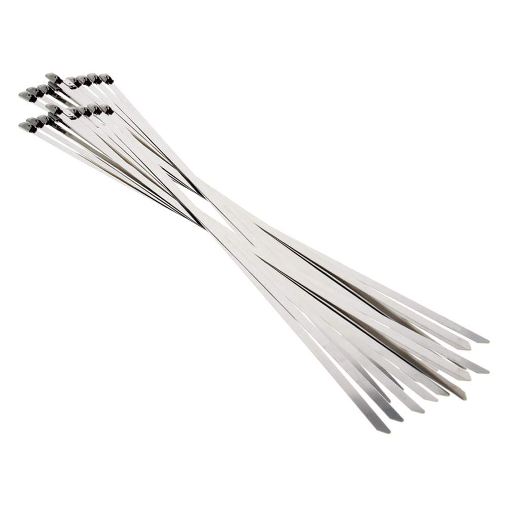 Hegebeck Stainless Steel Cable Tie, 11.81" x 0.18" Stainless Steel Self-Locking Zip Ties, 323 Stainless Steel Multi-purpose Tie for Metal Exhaust,20Pcs
