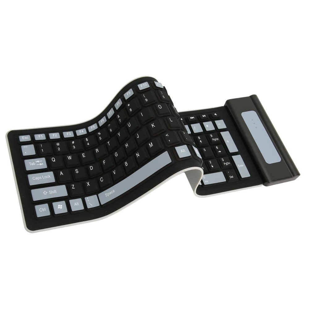 103 Keys Foldable Silicone Keyboard, Portable Soft Touch Flexible Keyboard Roll Up Keyboard with USB Receiver, Silent Typing Keyboard for PC Laptop (Black)