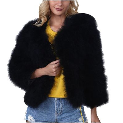 HINDOLA Womens Luxury Jacket Winter Warm Fluffy Faux Fur Short Coat Hooded Parka Outwear