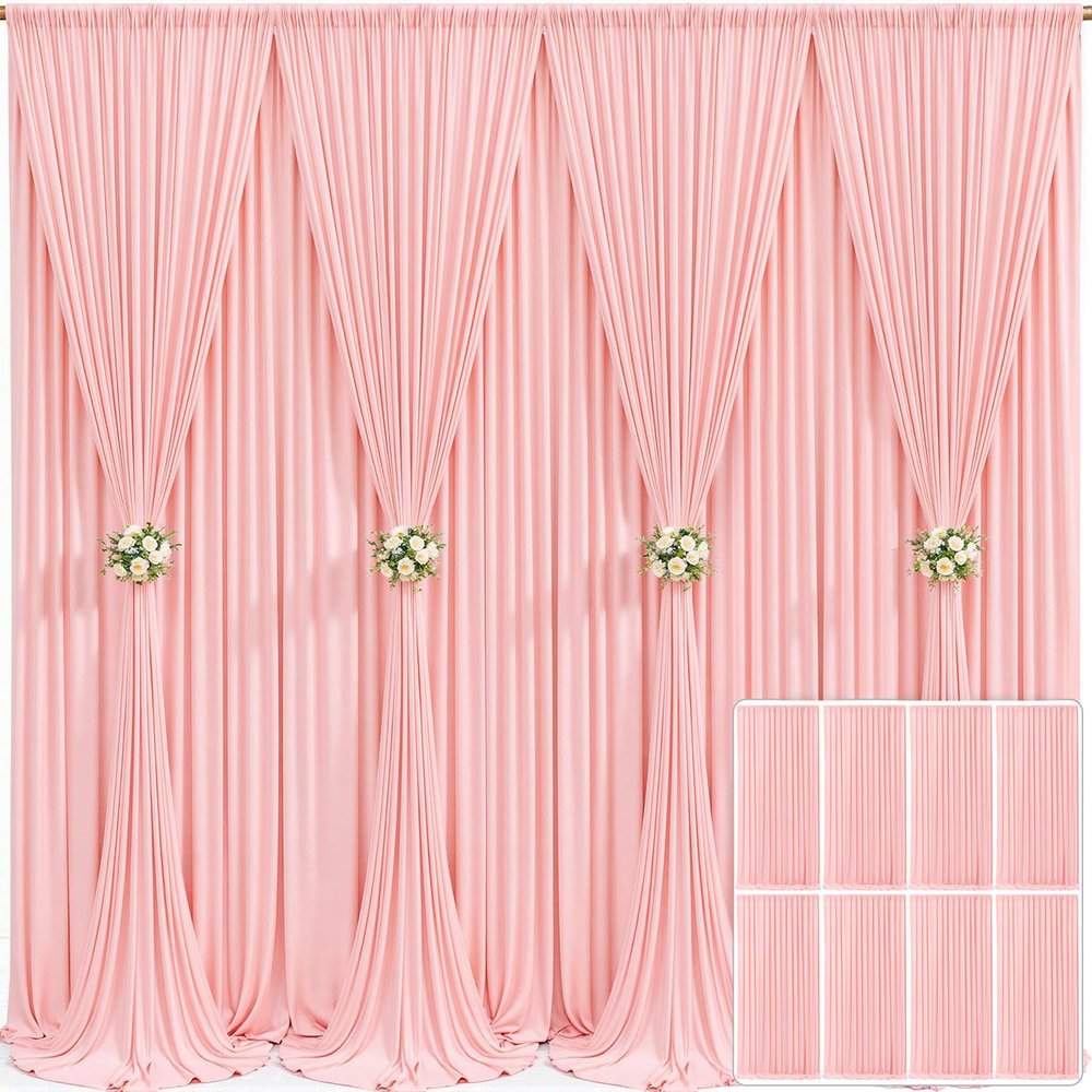8 Panels Blush Pink Backdrop Curtain for Parties Wedding Wrinkle Free Pink Photo Curtains Backdrop Drapes Fabric Decoration for Baby Shower Birthday Party 40ft(W) x 10ft(H)