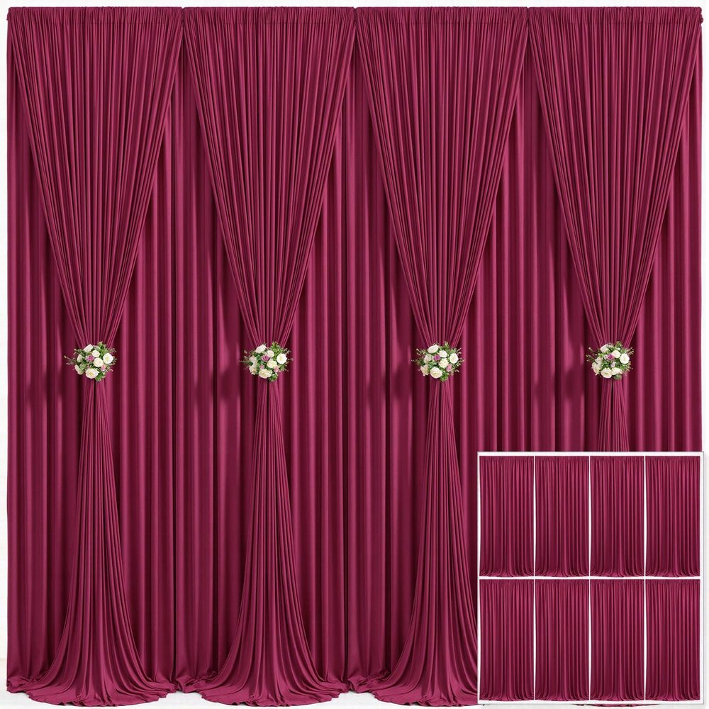 8 Panels Burgundy Backdrop Curtain for Wedding Parties Wrinkle Free Maroon Photo Curtains Backdrop Drapes Fabric Decoration for Birthday Bridal Shower Ceremony 40ft(W) x 10ft(H)