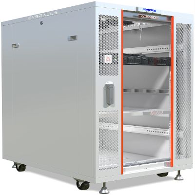 Server Rack 27U Network Rack Server Cabinet on Wheels Locking Electronic Equipment Rack with - LCD-Screen - 4 Fans - Thermo System - Powerbar - Shelf - U-Mark Rails and More (27U (24" w x35 d x58 h))