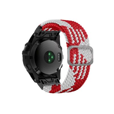 GANYUU 22 26mm Elastic Smart Watch Band Straps for Garmin Fenix 7 7X 6 6X Pro 5X 5 3HR 945 S60 S62 QuickFit Release Strap Nylon Bracelet (Color : Red White, Size : Quickfit 26mm)