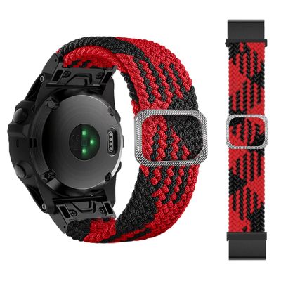 GANYUU 26 22mm Sport Nylon Watchband Wriststrap for Garmin Fenix 7 7X 6X 6 Pro 5X 5 EPIX 3HR Easy Fit Quick Release Wristbands Bracelet (Color : Red and Black, Size : 26mm Fenix 7X)