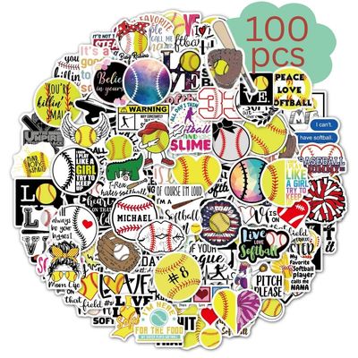 100pcs Assorted Stickers (Softball Stickers, Softball Decals for Skateboard Laptop Water Bottles)