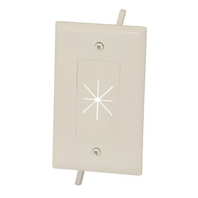 Cable Central LLC Easy Mount Series Single Gang Cable Passthrough Wall Plate with Flexible Opening, Lite Almond