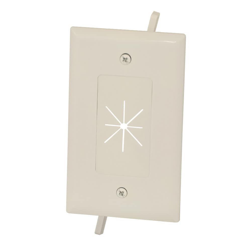 Cable Central LLC Easy Mount Series Single Gang Cable Passthrough Wall Plate with Flexible Opening, Lite Almond