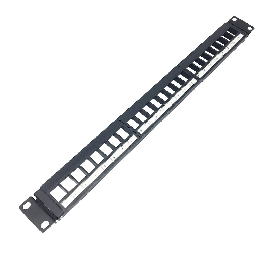 QiaoYoubang 1U Hinged 24 Port Blank Keystone Patch Panel for 19 Inch Rackmount or Wall Mount UTP Unloaded Patch Panel for Ethernet Cat6,Cat5, Cat5E Keystone Jacks or Multimedia (1U24PP)