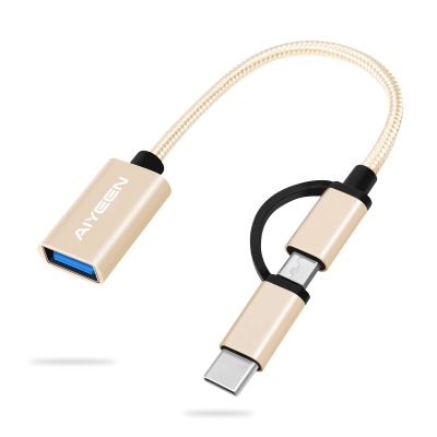 AIYEEN 2-in-1 USB C/Micro to USB Adapter, USB C to USB 3.0, USB to Android OTG Adapter Cable Compatible with MacBook Pro Android Google Samsung and More, Gold