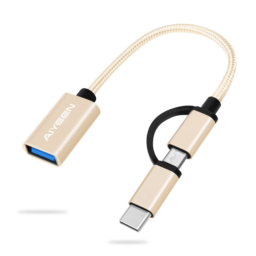 AIYEEN 2-in-1 USB C/Micro to USB Adapter, USB C to USB 3.0, USB to Android OTG Adapter Cable Compatible with MacBook Pro Android Google Samsung and More, Gold
