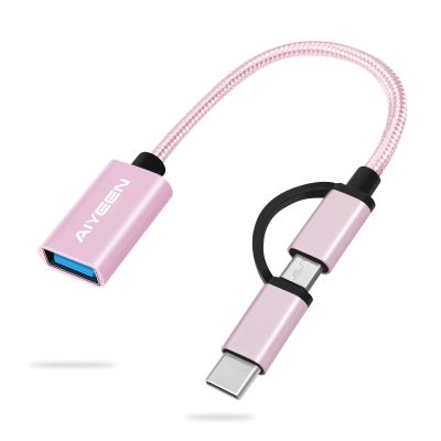AIYEEN 2-in-1 USB C/Micro to USB Adapter, USB C to USB 3.0, USB to Android OTG Adapter Cable Compatible with MacBook Pro Android Google Samsung and More, Rose Gold