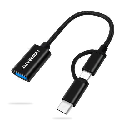 AIYEEN USB-C/Micro to USB Adapter, 2-in-1 USB 3.0, OTG Adapter Cable, Compatible with MacBook Pro, Android, Google, Samsung, and More, Black