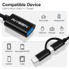 AIYEEN USB-C/Micro to USB Adapter, 2-in-1 USB 3.0, OTG Adapter Cable, Compatible with MacBook Pro, Android, Google, Samsung, and More, Black view 2
