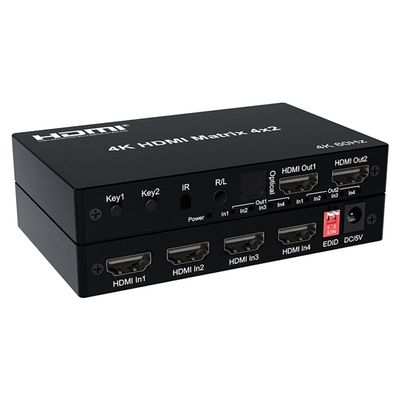 4X2 HDMI Matrix 4K 60Hz HDMI 2.0 Matrix Switcher 4x2 with Audio Extractor HDR HDMI Switch Splitter for PC PS5 HDTV HDCP2.2