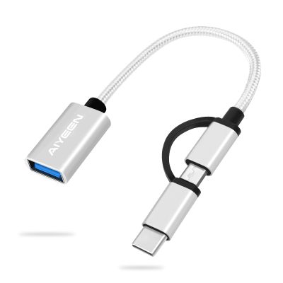 AIYEEN 2-in-1 USB C/Micro to USB Adapter, USB C to USB 3.0, USB to Android OTG Adapter Cable Compatible with MacBook Pro Android Google Samsung and More, Silver