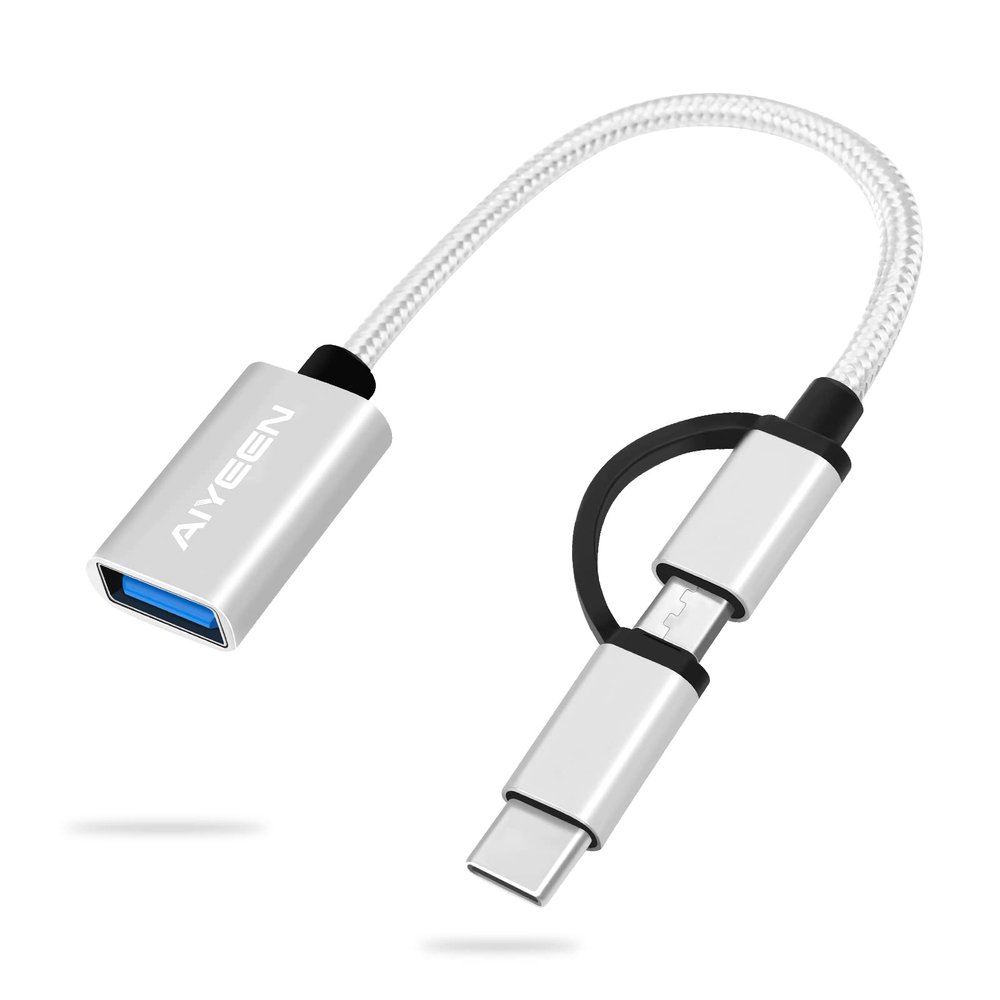 AIYEEN 2-in-1 USB C/Micro to USB Adapter, USB C to USB 3.0, USB to Android OTG Adapter Cable Compatible with MacBook Pro Android Google Samsung and More, Silver