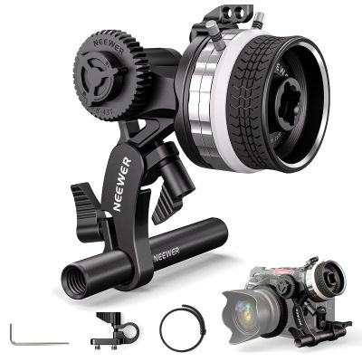 NEEWER Mini Follow Focus with A/B Stops, Lens Gear Ring, 15mm Rod & Rod Clamp for Cinema Camera, DSLR/Mirrorless Camera, Compatible with Lens Diameter Up to 114mm, PG001 (Silver)
