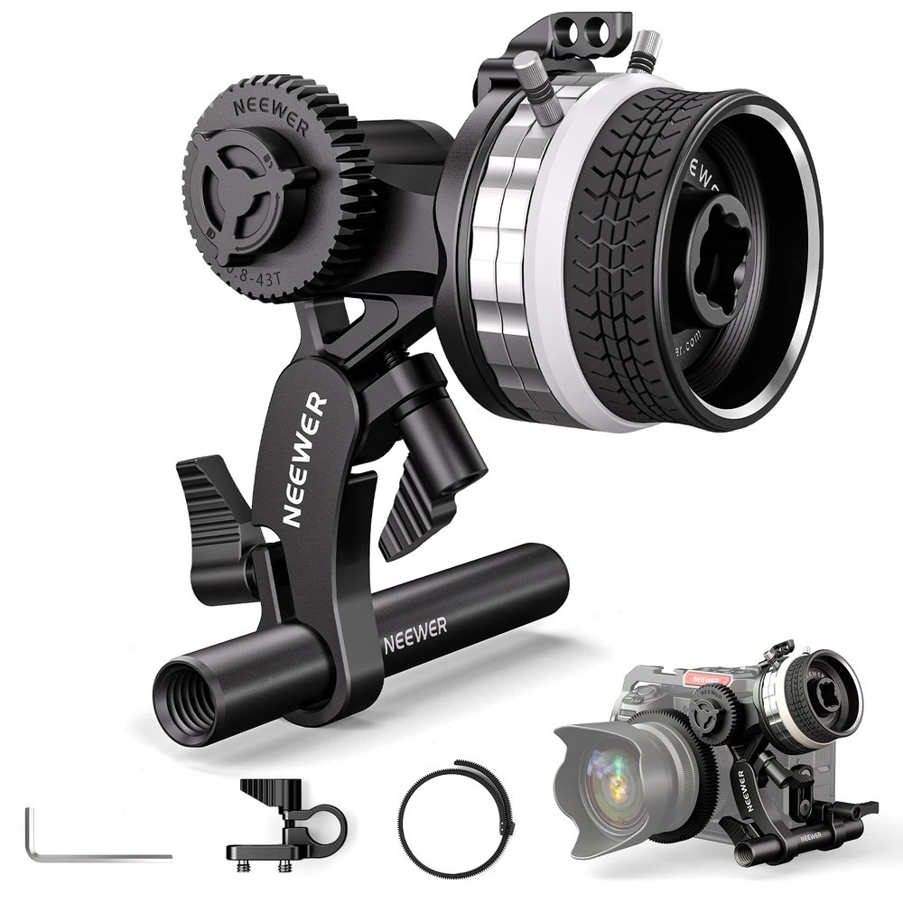NEEWER Mini Follow Focus with A/B Stops, Lens Gear Ring, 15mm Rod & Rod Clamp for Cinema Camera, DSLR/Mirrorless Camera, Compatible with Lens Diameter Up to 114mm, PG001 (Silver)