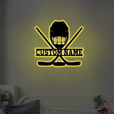 SSRUI Personalized Ice Hockey Player Night Light Optical Illusion Lamp with 16 Colors Remote Control Changing, Mens Ice Hockey Decor Light Birthday Christmas Gifts for Kids Boys Baby (Style 6)